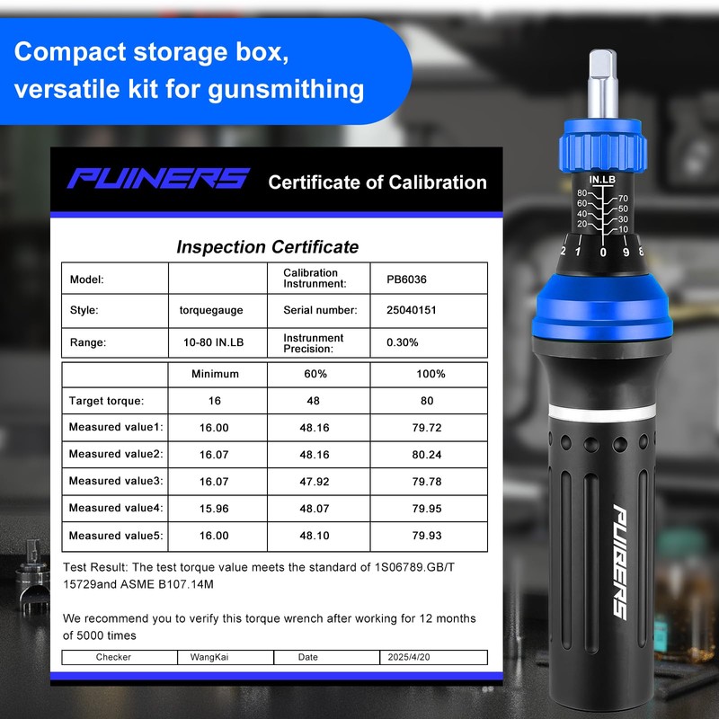 PUIBERS 25-Piece Inch Pound Torque Screwdriver Set 1/4 Drive,10-80 in-lb