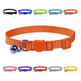 Vibrant Soft Nylon Kitten/Cat Collar with Bell and Safety Release Buckle (Orange)