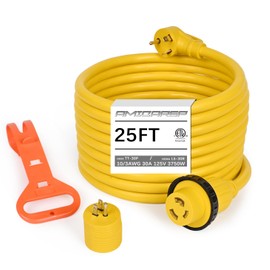 30 Amp RV Power Extension Cord 25 FT 30M/30F Locking Adapter with 15M/30F Power Adapter Heavy Duty 10/3 Gauge STW 125V 3750W Waterproof & Heat-Resilient, ETL Listed RV Plugs TT-30P to L5-30R