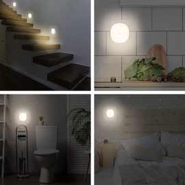 OUSFOT Nachtlicht Steckdose mit Dämmerungssensor, Aufladbar Nachtlicht Kinder 2 Stück Energiesparend 2500-3500K Warmgelb Nachtlampe für Kinderzimmer,Treppenhaus, Treppenaufgang,Küche, Flur (Weiß)