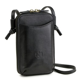 Pragma Genuine Leather Smartphone Shoulder Bag, Lightweight, Wallet, Card Slot, Coin, Cross-body Goat, Leather, Black