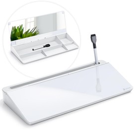 Varhomax Glass Desk Whiteboard with Built-in Mirror, Desktop Organizer Dry Erase White Board with Storage, to Do List Memo Notepad for Home Office and School Supplies