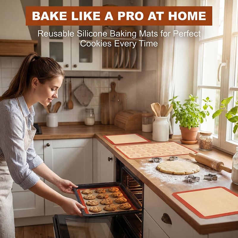 Non-Stick Silicone Baking Mat Set, Extra Thick Silicone Mats for