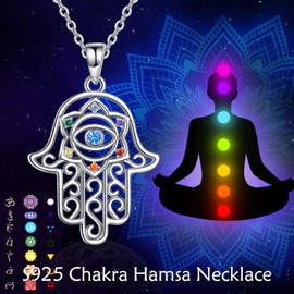 POPLYKE Hamsa Hand Pendant Evil Eye Necklace for Women 925 Sterling Silver Lotus Chakra Jewellery Gift Birthday