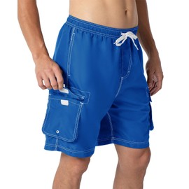 JHMORP Men's Swim Trunks Quick Dry Bathing Suit Swimwear Beach Board Shorts with Mesh Lining (Sapphire Blue,CA XXL)