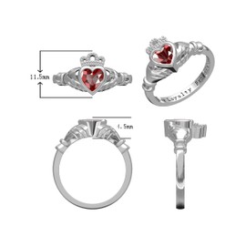 Little Treasures 925 Sterling Silver Love Loyalty Friendship Engraved Claddagh CZ Ruby Ring J 1/2
