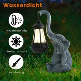Umikk Elephant Decoration with Solar Lantern Garden Figures, 25.5 cm Elephant Statue with Solar Light, Elephant Animal Statue Decoration for Garden, Weatherproof, for Women, Mother, Wife
