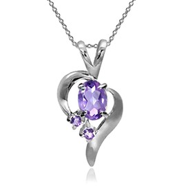 Silvershake Natural Amethyst 925 Sterling Silver Modern Heart Pendant with 18 Inch Chain Necklace