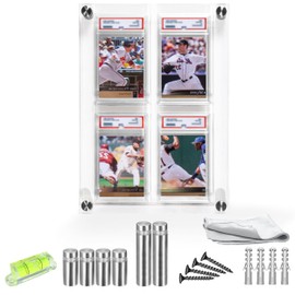 JWSONX Acrylic Graded Card Display Case 2x2 - Holds 4 PSA, CGC, TAG Slabs - Wall or Tabletop Sports Card Display Frame with UV Protection - Baseball, Football, Basketball, TCG Card Showcase