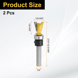 sourcing map 2pcs Dovetail Router Bits 1/4" Shank 1/2+5/8" Dia Carbide Tipped Dovetail Joint Router Bit with Bearing Guide for Woodworking Cutter Cabinet Making, Yellow