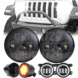 Unbranded For Jeep Wrangler JK 2007-2018 Combo DOT 7'' LED Headlights Turn Fog Lights Kits