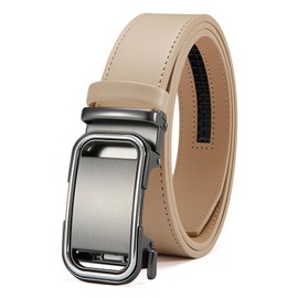 DOOPAI Men's Automatic Leather Belt with Ratchet for Business Suit, 35 mm Wide, Adjustable Size, 10 Beige Belt De