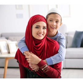 Women's Amira 1 piece Hijab Ruched Cascade Large Lycra Muslim Headcover (Navy w/Stones)