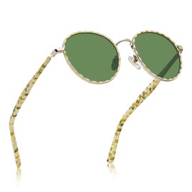 CARFIA Metal Acetate Polarized Sunglasses for Women UV400 Protection, Retro Small Round Anti-Glare Glasses Driving Shades