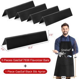 GasSaf 15.3" Flavorizer Bars for Weber Spirit 300 Grill Parts, Flavorizer Bars 7636 for Spirit S310 S320 E310 E320 Gas Grills with Front Knobs, 5-Pack Porcelain Steel Flavor Bars & Black Bib Apron