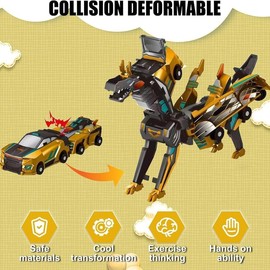 A transforming car toy. When two cars collide, they transform. It's really an amazing toy!:_Golden Transforming Dinosaur