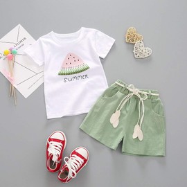 CM C&M WODRO Baby Toddler Girls Summer Shorts Sets Kids Watermelon Letter Print Tops Shorts Outfits Clothes for 1-4 Years Old (Green, 2-3 Years(100))