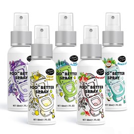 Clean-n-Fresh Toilet Spray, 8.5 Fl Oz Variety Pack of 5 - Citrus, Hibiscus, Lavender, Eucalyptus, Beach Coco, Travel Essentials Bathroom Odor Elimination, Air & Toilet Freshener, Each 1.7 Fl Oz