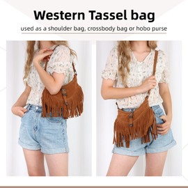 LUI SUI Fringe Hobo Purse for Women Tassel Shoulder Bag Vintage Suede Handbag Hippie Western Tassel Bag