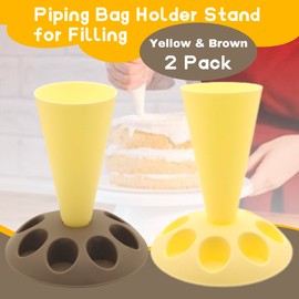 LUTQ 2 Pack Piping Bag Holder – Piping Bag Holder Stand for Filling, Icing Bag Holder, Pastry Bag Holder Stand with 8 Nozzle Slots, Includes 100 Pcs 13 in Piping Bags, 6 Icing Nozzles & 5 Couplers