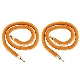 NovelBee 2 Pack of 5 Feet Velvet Rope with Gold Plated Hooks,Crowd Control Stanchion Post Queue Line Barrier (Orange)