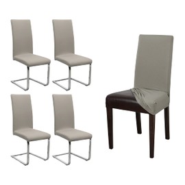 BEAUTEX Set of 4 Jersey Chair Covers, Elastic Stretch Covers, Cotton, Bi-Elastic, Choice of Colours (Stone)