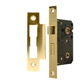 TSS Polished Brass Bathroom Lock 2.5" (65mm) Bathroom Door Lock Mortice Lock, Supplied with Fixutres & Fittings