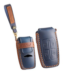 ontto 4-button Key Fob Case Leather Key Bag Fit for Hyundai Genesis G70 G80 G90 GV70 GV80 GV90 2021-up Car Accessories, Blue