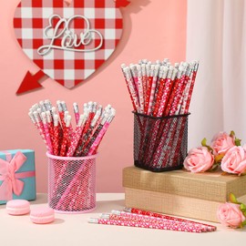 Sinmoe 100 Pcs Valentine's Day Pencils Bulk Heart Pencils with Eraser Valentines Party Favors for Kids Gifts Party Supplies Classroom Rewards Goodie Bags Fillers