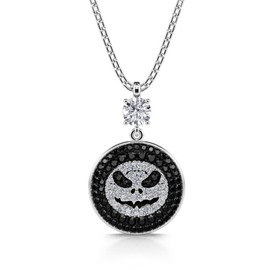 Jeulia Pumpkin King Sterling Silver Necklace Skull Design Jack Skeleton Black Crystal Infinity Heart Pendant Valentine Birthday Christmas Gifts for Women Bride with Gift Box