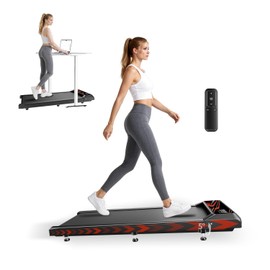 Hillhub Walking Mat Treadmill, Adjustable Incline, 2.5HP Quiet Motor and Multi-Functional Display, Remote/APP Control - Shock-Absorbing Surface for Knee Care - Foldable for at-Home Fitness (Red)