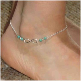 Cimenexe Bohemian Infinity Turquoise Anklet Silver Eight Infinity Anklet Eternal Anklet Chain Bracelets Turquoise Anklet Friendship Anklet Jewellery for Women and Girls, Stone