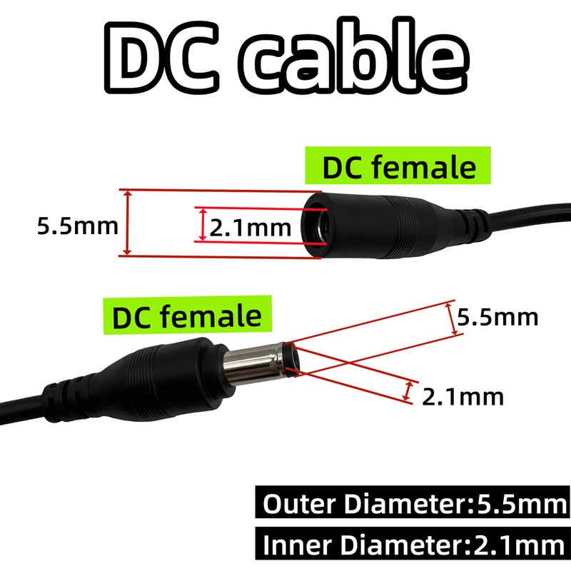 DC Power Extension Cable, 5.5mm x 2.1mm, Security Camera Power