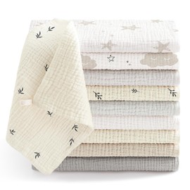 bearmoss Muslin Squares Cloths 100% Cotton Baby Burp Cloth 25x25CM Large Ultra-Absorbent Burp Cloth Soft Baby Face Towel for Newborn Baby Boy and Girl, 10Pack (Neutral)