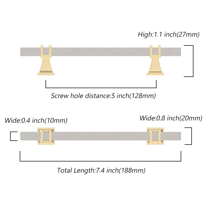 Asidrama 10 Pack 5 Inch(128mm) Brushed Satin Nickel and Gold