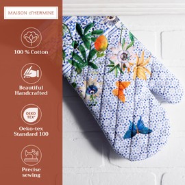 Maison d' Hermine Oven Gloves 100% Cotton Oven Mitt 7" x 13" with Loop Heat Resistant, BBQ, Cooking Gloves, Baking, Grilling, Kitchen, Handling Hot Pans Spring/Summer (Pack of 1, Passiflora)
