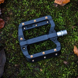 Funn Black Magic Flat Mountain Bike Pedal Set - Wide Platform BMX Bicycle Pedals, 9/16-inch CrMo Axle (Orange pins)