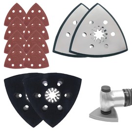 Starlock Sanding Plate, 93 mm Multitool Sanding Plate, Supplied with 8 Sheets of Triangular Sandpaper, Sanding Plates for Precision Work on Wood, Metal, Sanding, etc.