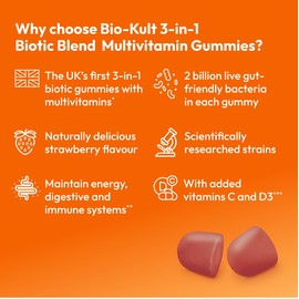 Bio-Kult 3in1 Biotic Blend Probiotic Gummy with Multivitamins, for Kids 4+, Strawberry Flavour, 30 Gummies