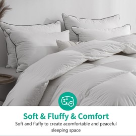 APSMILE Queen Size Feathers Down Comforter - Ultra Soft All Seasons 100% Organic Cotton Duvet Insert Medium Warm Quilted Bed Comforter with Corner Tabs (90x90,Ivory White)