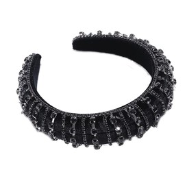 DouuYuhet Sparkle Diamond Crystal Headband Rhinestone Women Headband Padded Wide Hairband Glitter Crystal Embellished Wide Top Knot Headband Hair Accessories (Black, White)