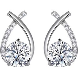 MAIABLEAU Moissanite Stud Earrings for Women S925 Sterling Silver with 18K White Gold Plated 0.5-1 Carat D Color VVS1 Clarity Mermaid Tail Earrings Jewelry Gifts Silver 0.5