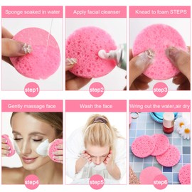 60 Count Facial Sponges Compressed Face Sponge Natural Cleaning Sponge for Facial Cleansing, Exfoliating Mask, Makeup Removal (Pink)