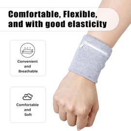 Pack of 6 Sweatbands with Zip, Wrist Bag Sports Armband Absorbent for Men Women, Wrist Key Bag for Running, Jogging, Walking, Cycling, Yoga etc