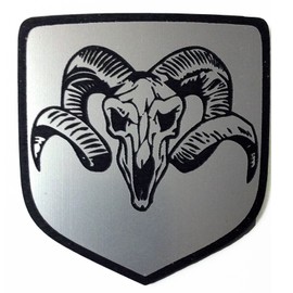 24Designs Compatible Front Emblem Dead Ram Skull Silver Replacement for Dodge Neon Srt4 or Charger