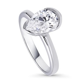 BERRICLE Sterling Silver Solitaire Wedding Engagement Rings 1.8 Carat Half Bezel Set Pear Cut Cubic Zirconia CZ Ring for Women, Rhodium Plated Size 4-10, US 8, Metal, Cubic Zirconia