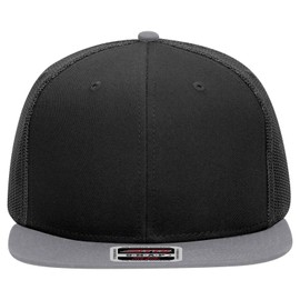 Otto 141-1070 Cap Flat Visor, Cotton Front, 6 Panels, Polyester Mesh Back, Baseball Snapback, grey/black
