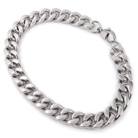 Steelmeup Stainless Steel Simple Curb Cuban Link Chain Bracelet For Men 8mm 9inch