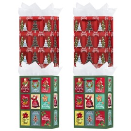 OFIHANLY 4 Pack 15.7" Large Size Merry Christmas Gift Bags with Handles for Xmas Holiday Presents Red&Green Paper Wrapping Bag with Tissue Paper