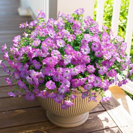 HyeFlora Artificial Flowers for Outdoors Spring Decoration, 12 Bundles Fake Silk Outside Purple Morning Glory UV Resistant Look Real Faux Plants for Planter Front Door Porch Patio Yard Gardens Balcony